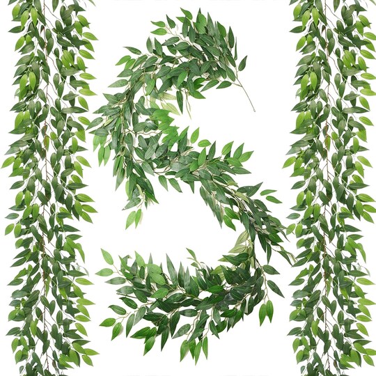 Citrus; Artificial Italian Ruscus Vine Garland, 3 Pack 75 Inch Silk Greenery Hanging Plants with Realistic Leaves for Wedding Decor, Wall Decoration, Home Arrangement and DIY Crafts; Category:Spring Greenery Garlands; Image:1